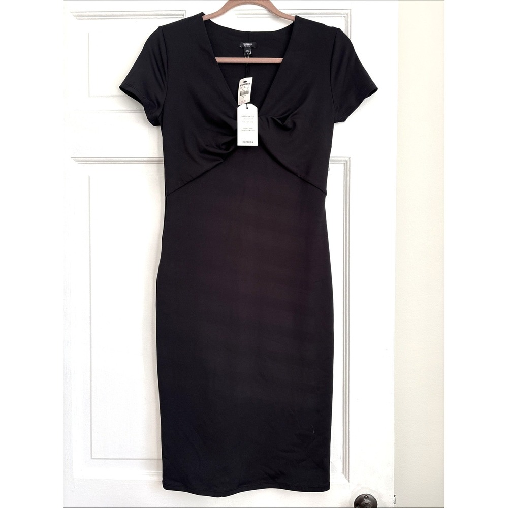 Express Body Contour Twist Front V-Neck Sheath Dress Black Small 07806862